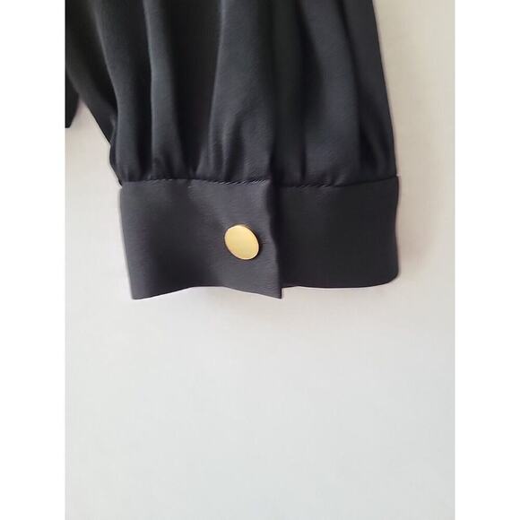 DVF Silk Billow Blouse Womens 12 Black Split V-neck Minimalist Quiet Luxury Work - Picture 8 of 14